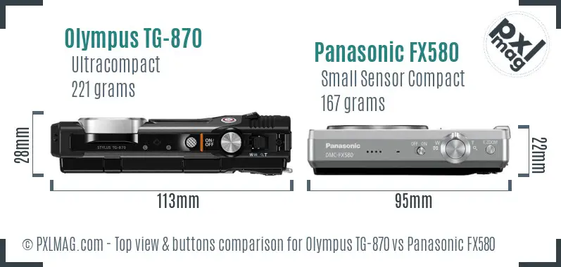 Olympus TG-870 vs Panasonic FX580 top view buttons comparison