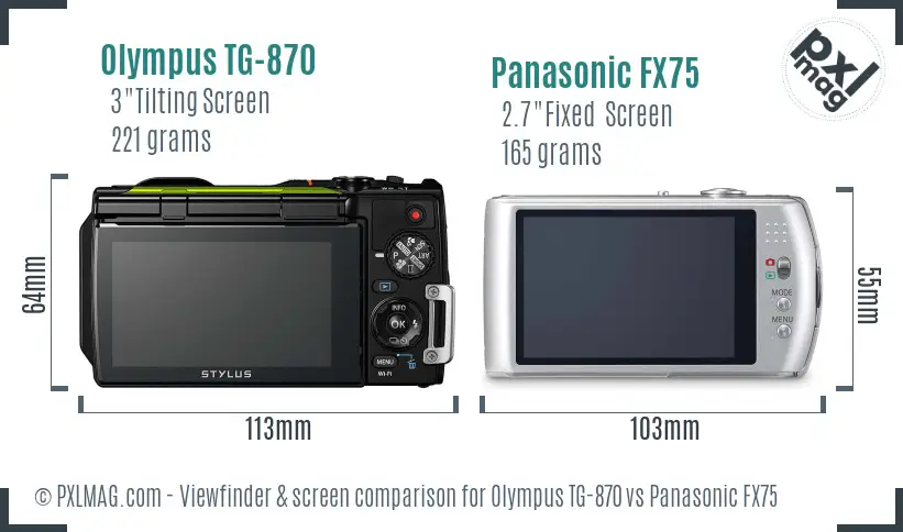 Olympus TG-870 vs Panasonic FX75 Screen and Viewfinder comparison