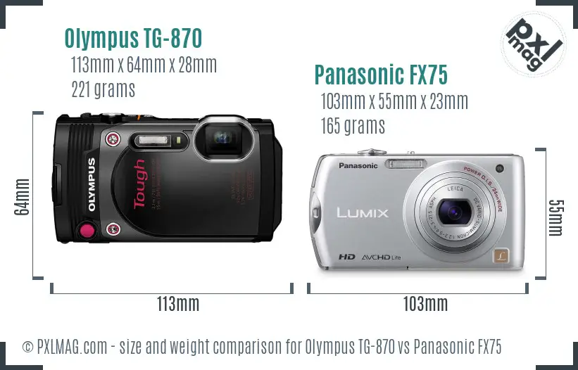 Olympus TG-870 vs Panasonic FX75 size comparison