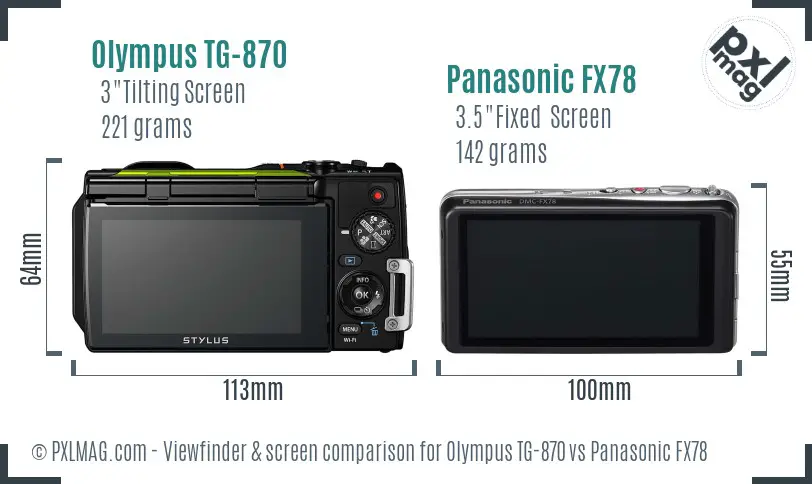 Olympus TG-870 vs Panasonic FX78 Screen and Viewfinder comparison
