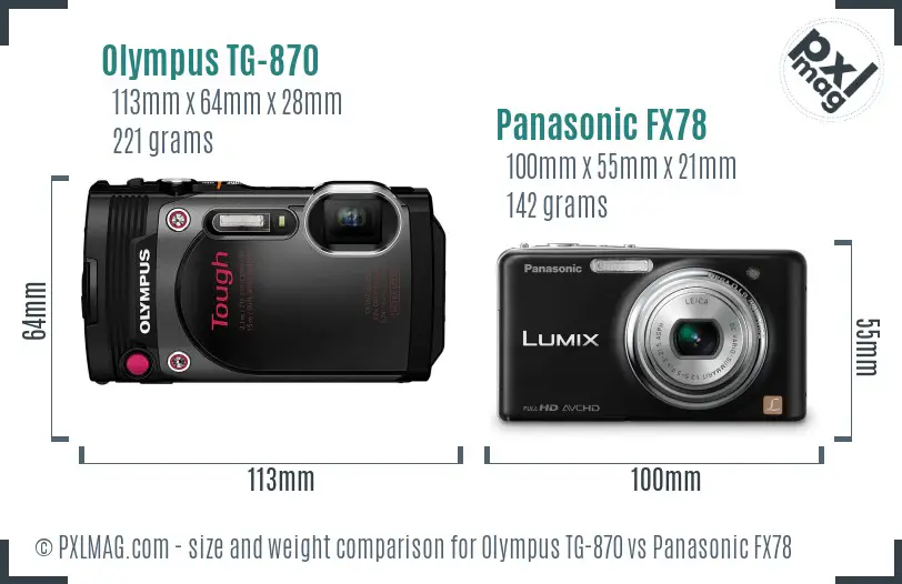 Olympus TG-870 vs Panasonic FX78 size comparison