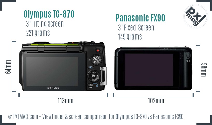 Olympus TG-870 vs Panasonic FX90 Screen and Viewfinder comparison