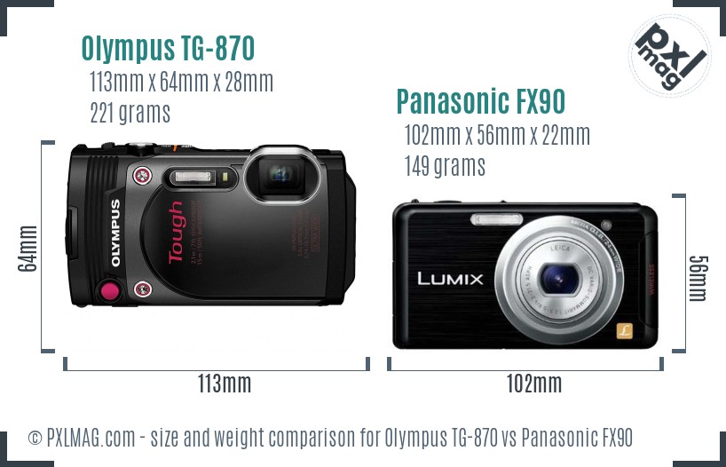 Olympus TG-870 vs Panasonic FX90 size comparison