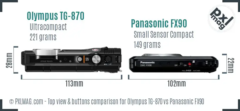 Olympus TG-870 vs Panasonic FX90 top view buttons comparison