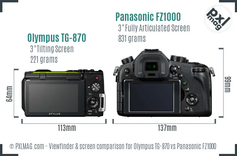 Olympus TG-870 vs Panasonic FZ1000 Screen and Viewfinder comparison