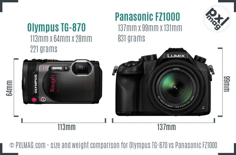 Olympus TG-870 vs Panasonic FZ1000 size comparison