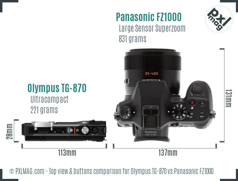 Olympus TG-870 vs Panasonic FZ1000 top view buttons comparison