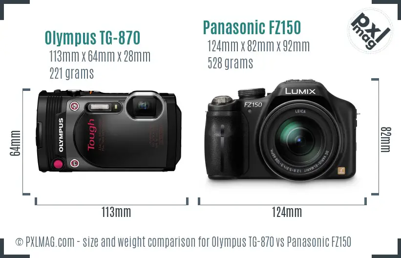 Olympus TG-870 vs Panasonic FZ150 size comparison