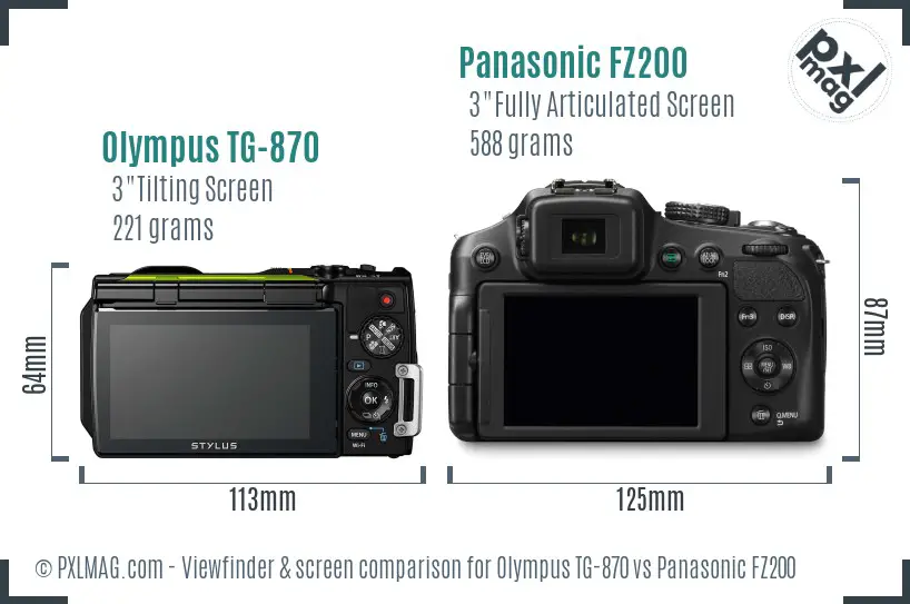 Olympus TG-870 vs Panasonic FZ200 Screen and Viewfinder comparison