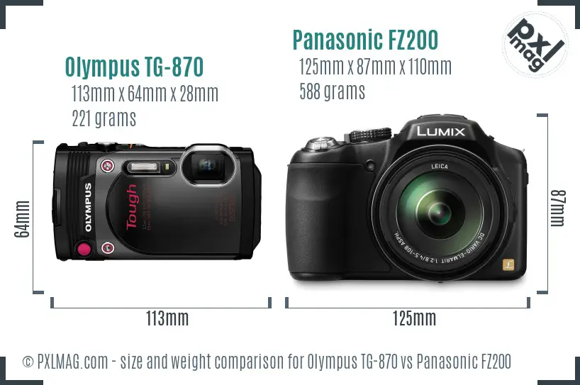 Olympus TG-870 vs Panasonic FZ200 size comparison