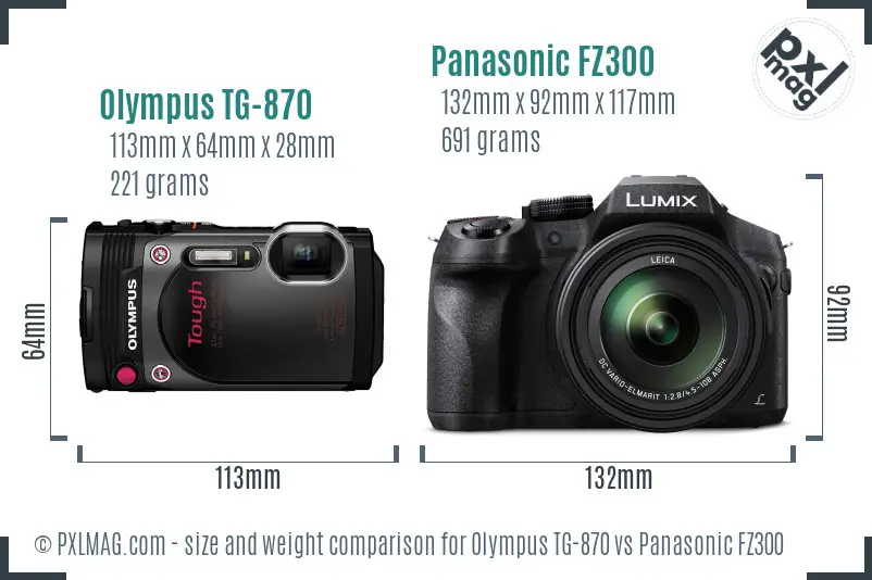 Olympus TG-870 vs Panasonic FZ300 size comparison Olympus TG-870 vs Panasonic FZ300 size comparison