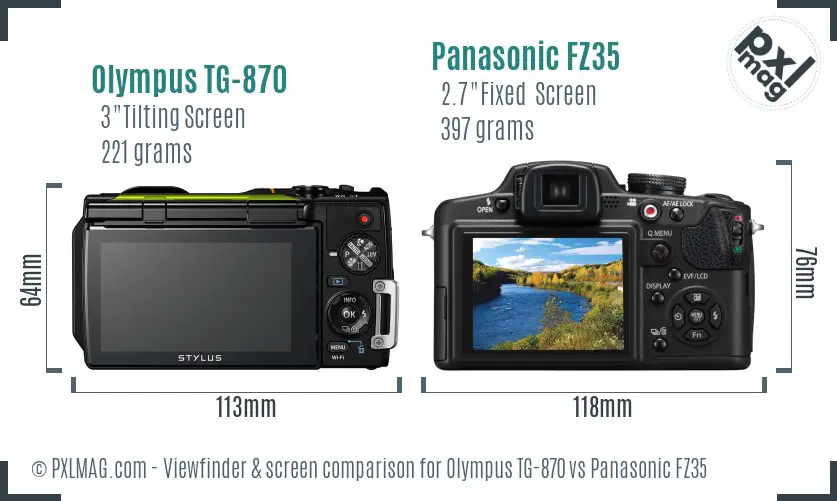 Olympus TG-870 vs Panasonic FZ35 Screen and Viewfinder comparison