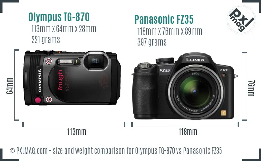 Olympus TG-870 vs Panasonic FZ35 size comparison