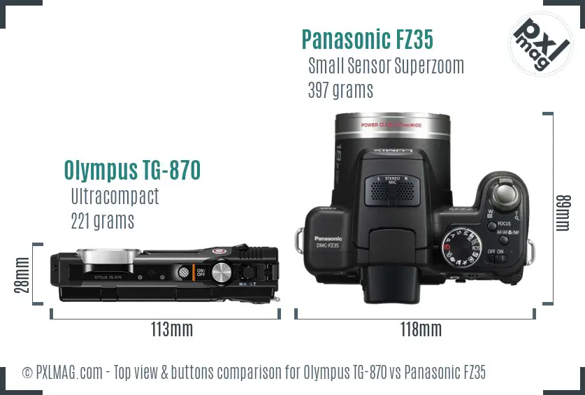 Olympus TG-870 vs Panasonic FZ35 top view buttons comparison