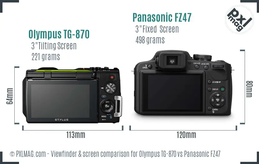 Olympus TG-870 vs Panasonic FZ47 Screen and Viewfinder comparison