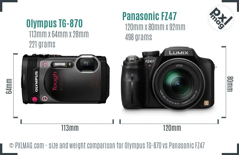 Olympus TG-870 vs Panasonic FZ47 size comparison