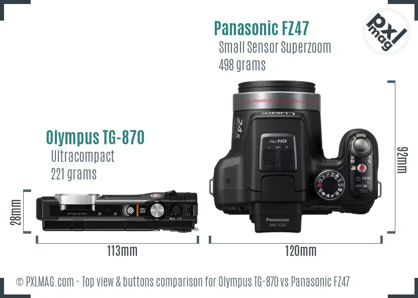 Olympus TG-870 vs Panasonic FZ47 top view buttons comparison