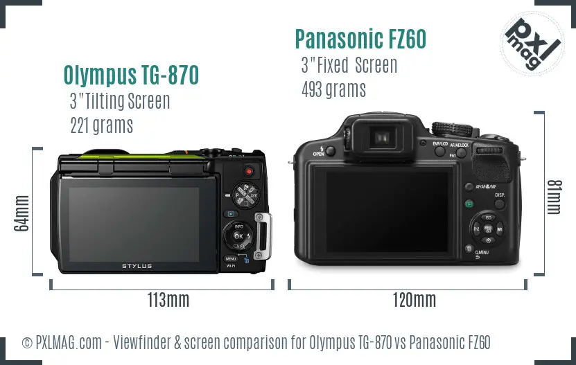 Olympus TG-870 vs Panasonic FZ60 Screen and Viewfinder comparison