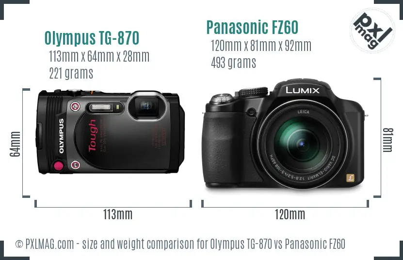 Olympus TG-870 vs Panasonic FZ60 size comparison