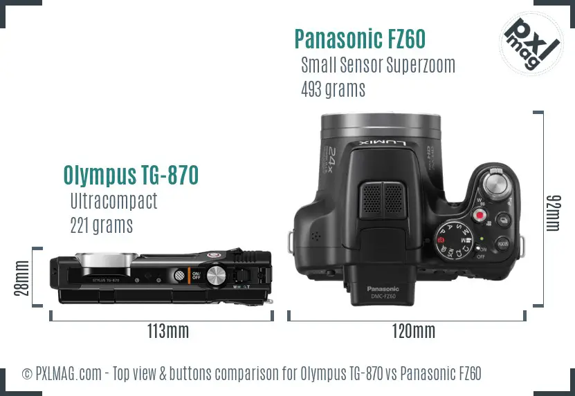 Olympus TG-870 vs Panasonic FZ60 top view buttons comparison