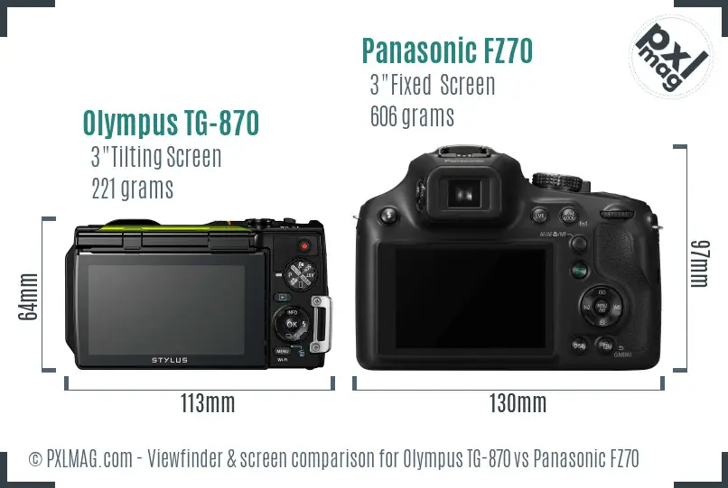 Olympus TG-870 vs Panasonic FZ70 Screen and Viewfinder comparison