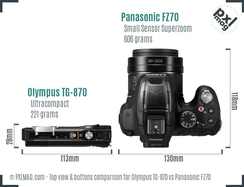 Olympus TG-870 vs Panasonic FZ70 top view buttons comparison