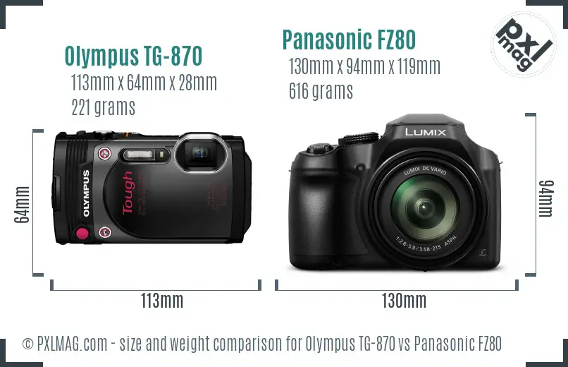 Olympus TG-870 vs Panasonic FZ80 size comparison