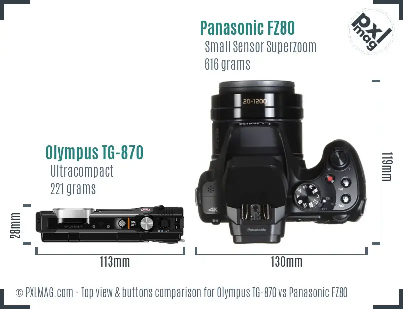 Olympus TG-870 vs Panasonic FZ80 top view buttons comparison