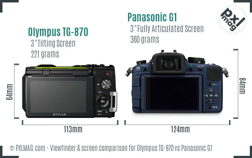 Olympus TG-870 vs Panasonic G1 Screen and Viewfinder comparison