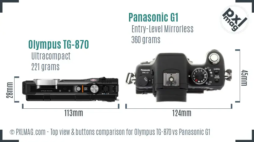 Olympus TG-870 vs Panasonic G1 top view buttons comparison