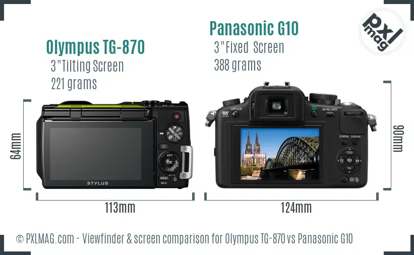 Olympus TG-870 vs Panasonic G10 Screen and Viewfinder comparison