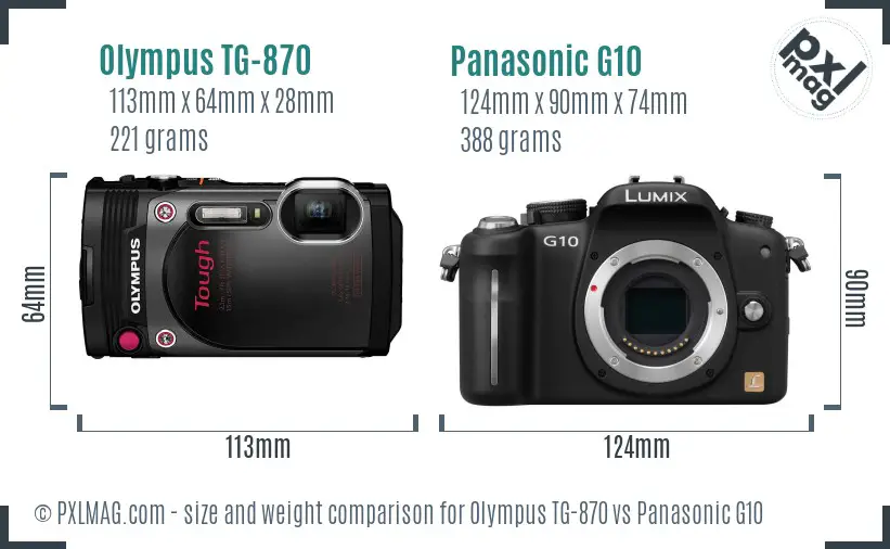 Olympus TG-870 vs Panasonic G10 size comparison