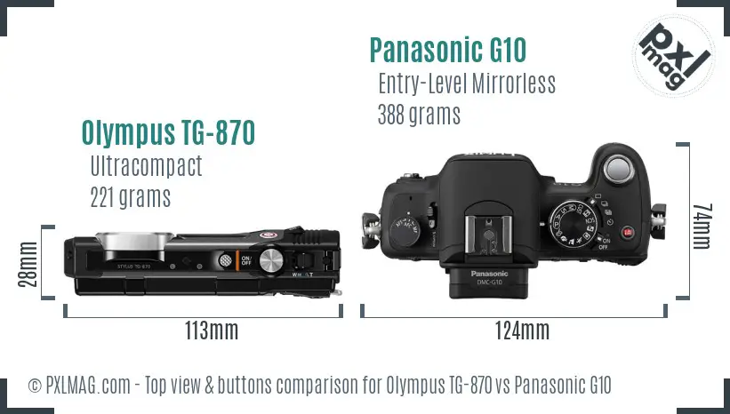 Olympus TG-870 vs Panasonic G10 top view buttons comparison