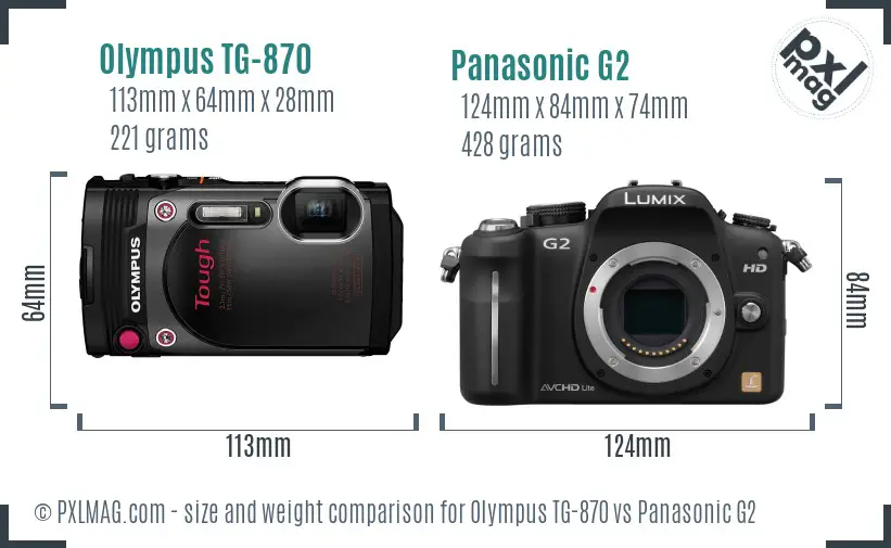Olympus TG-870 vs Panasonic G2 size comparison Olympus TG-870 vs Panasonic G2 size comparison