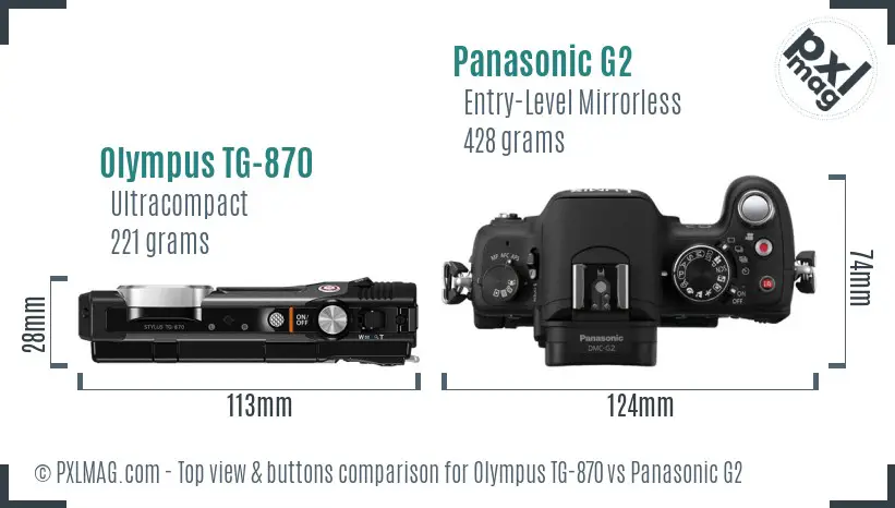 Olympus TG-870 vs Panasonic G2 top view buttons comparison