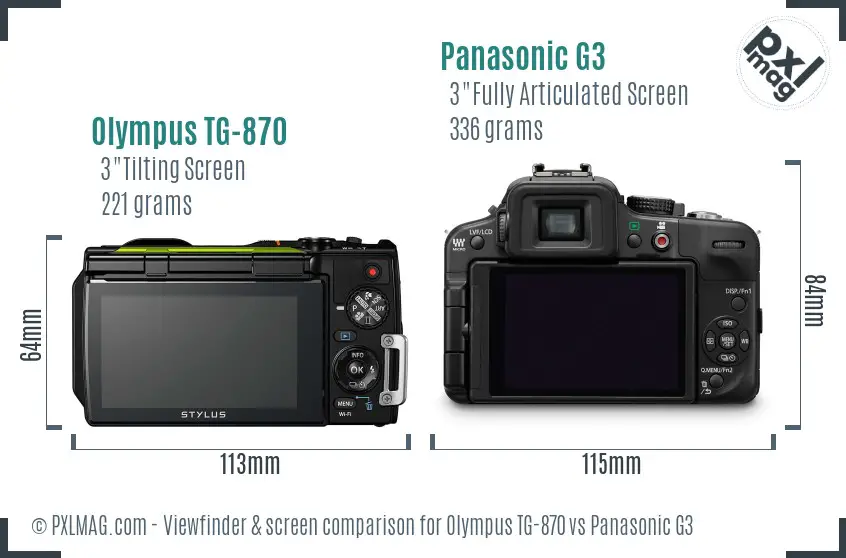 Olympus TG-870 vs Panasonic G3 Screen and Viewfinder comparison