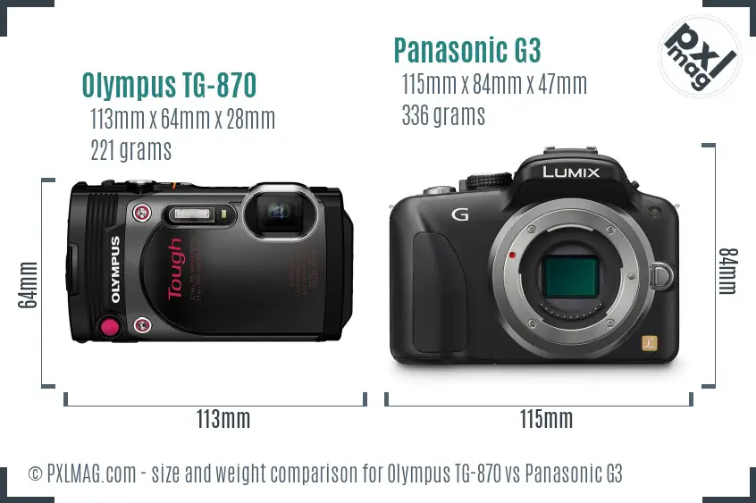 Olympus TG-870 vs Panasonic G3 size comparison