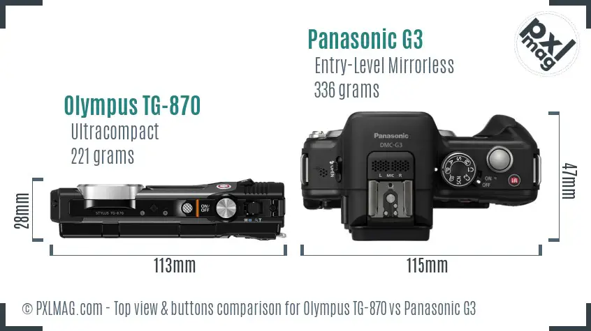 Olympus TG-870 vs Panasonic G3 top view buttons comparison