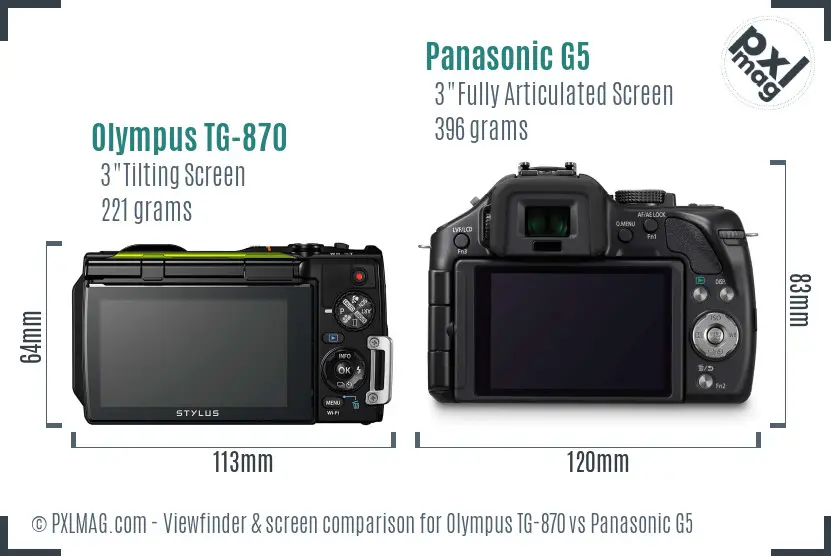 Olympus TG-870 vs Panasonic G5 Screen and Viewfinder comparison