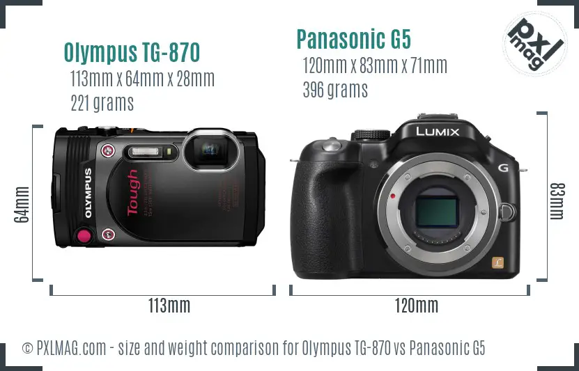 Olympus TG-870 vs Panasonic G5 size comparison