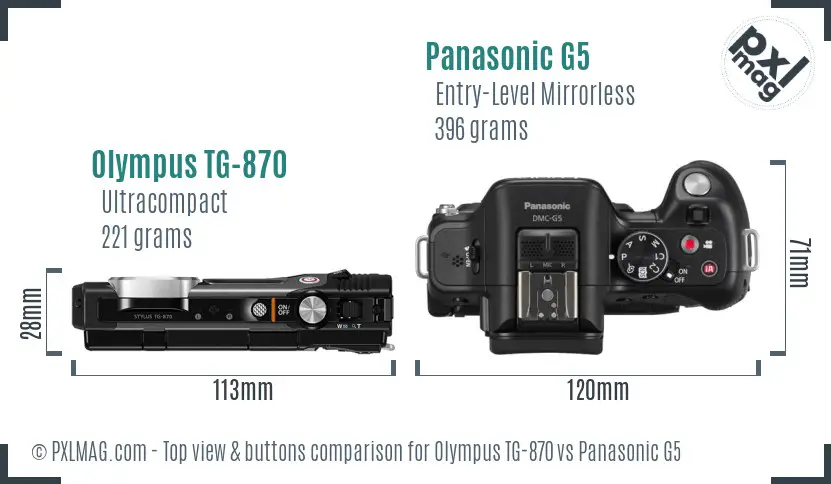 Olympus TG-870 vs Panasonic G5 top view buttons comparison