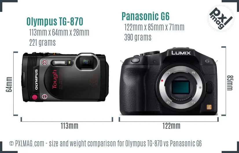 Olympus TG-870 vs Panasonic G6 size comparison