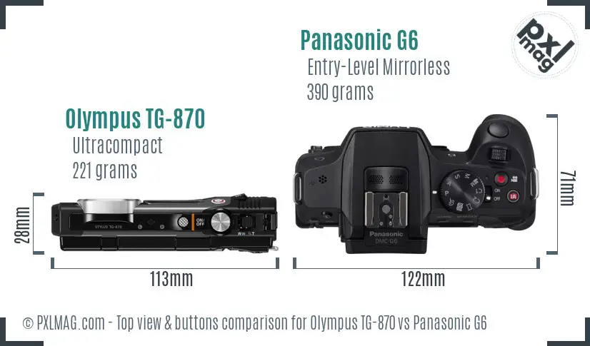 Olympus TG-870 vs Panasonic G6 top view buttons comparison