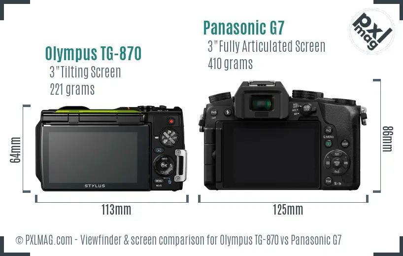Olympus TG-870 vs Panasonic G7 Screen and Viewfinder comparison