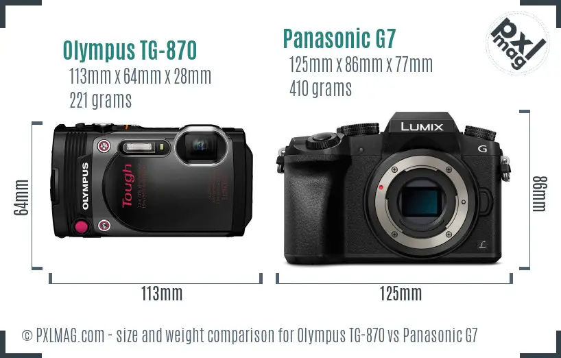 Olympus TG-870 vs Panasonic G7 size comparison