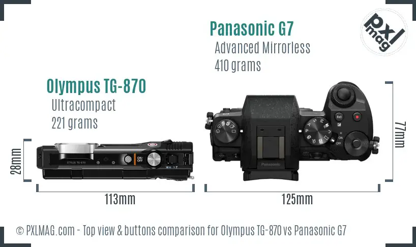 Olympus TG-870 vs Panasonic G7 top view buttons comparison
