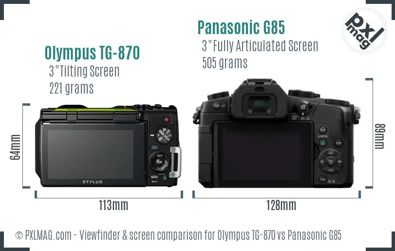 Olympus TG-870 vs Panasonic G85 Screen and Viewfinder comparison