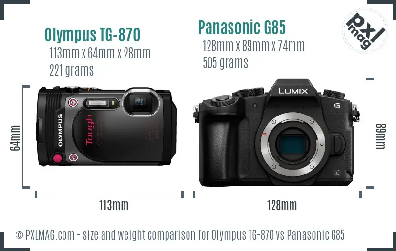 Olympus TG-870 vs Panasonic G85 size comparison