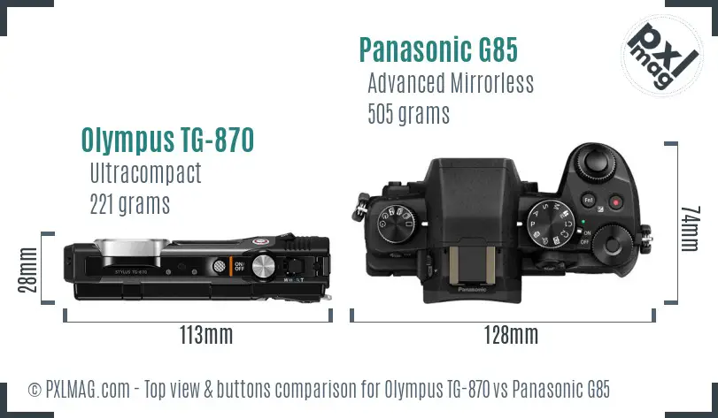 Olympus TG-870 vs Panasonic G85 top view buttons comparison