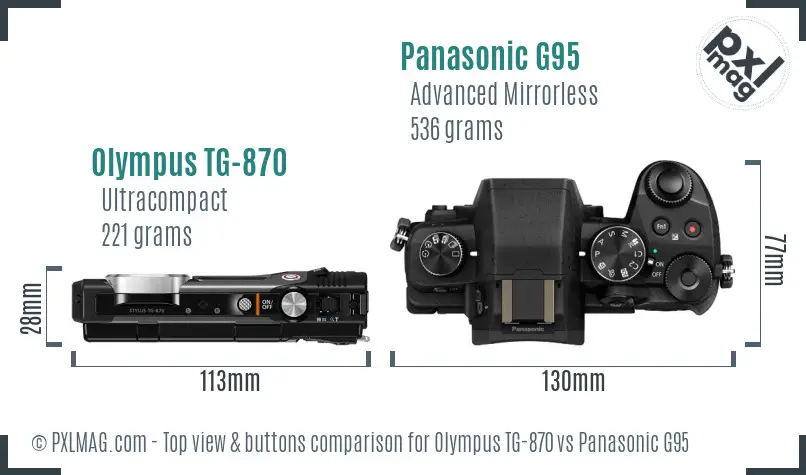 Olympus TG-870 vs Panasonic G95 top view buttons comparison Olympus TG-870 vs Panasonic G95 top view buttons comparison